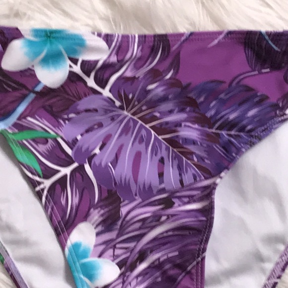 Purple Tropical side tie bikini 2k Hawaiian print - Picture 3 of 7